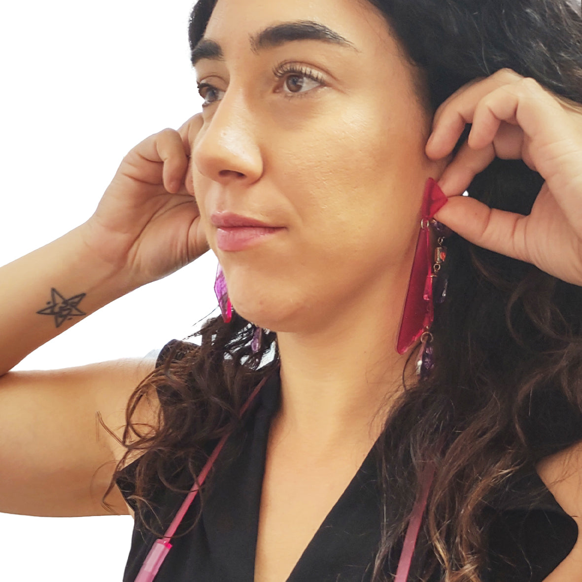 Boucles d'oreilles en Plexiglas Arkansas Fuchsia Crystal