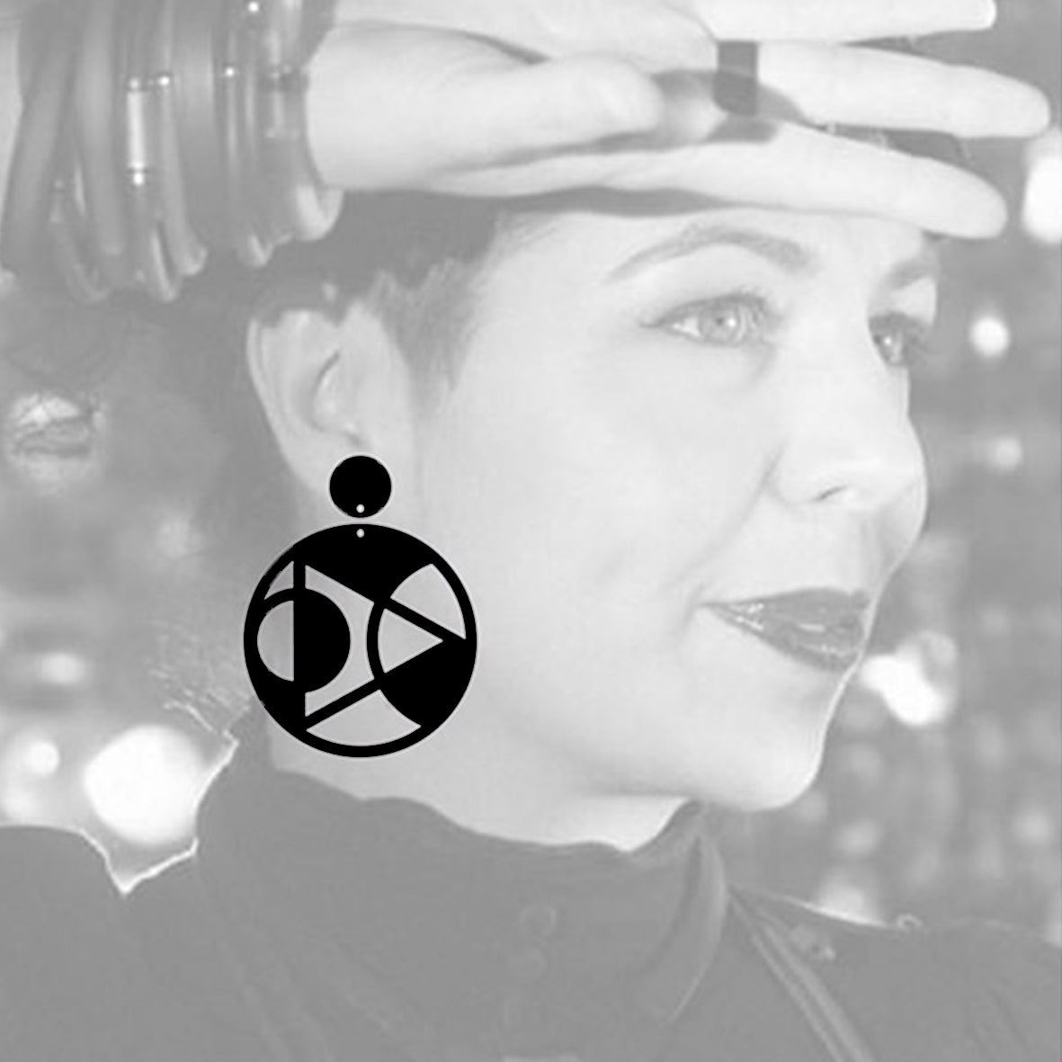 CIRCLE "hoop" post & drop earrings Charcoal Black