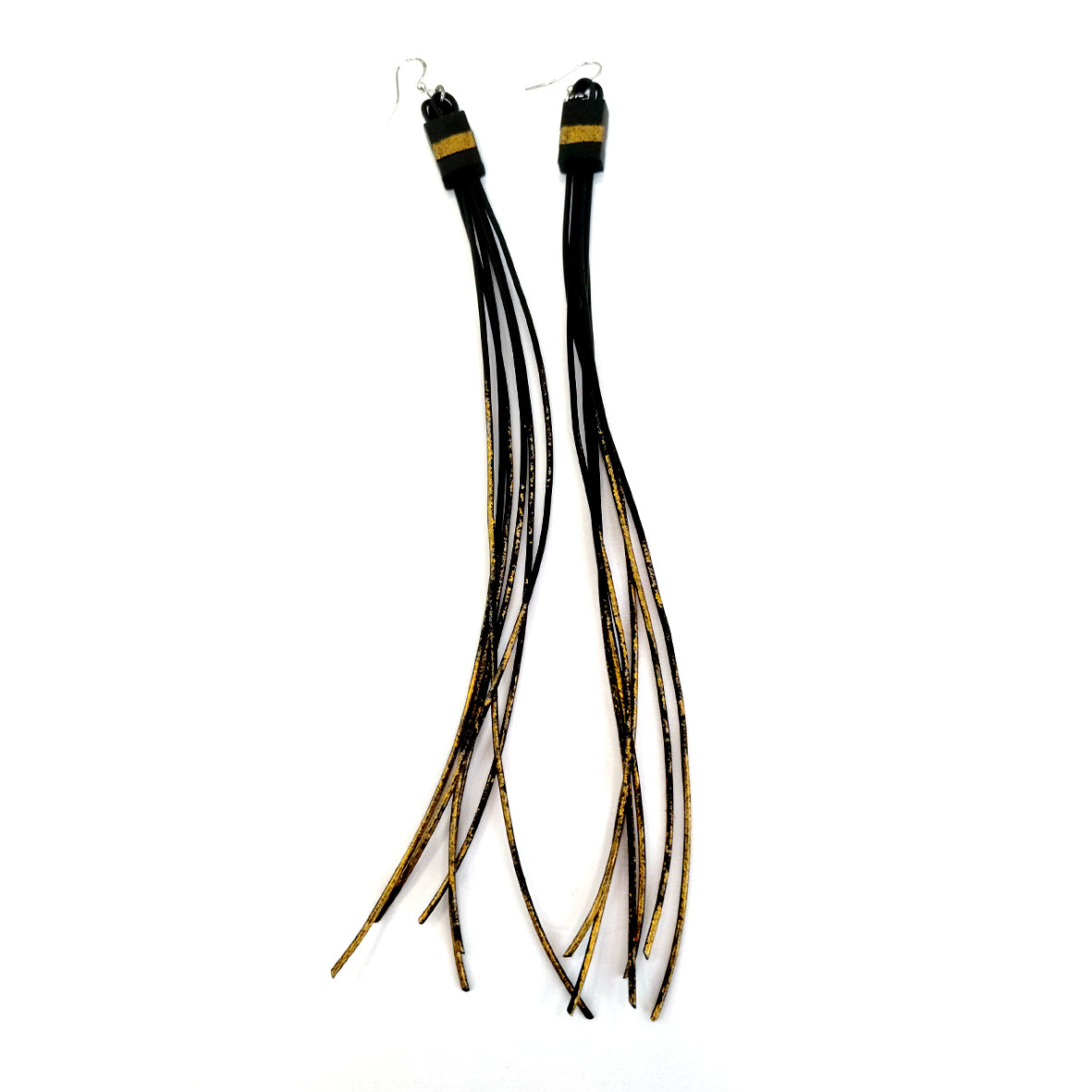 FAIZA long rubber tassel earrings Gold & Black