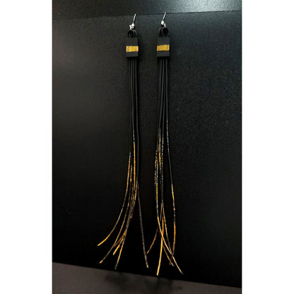 FAIZA long rubber tassel earrings Gold & Black