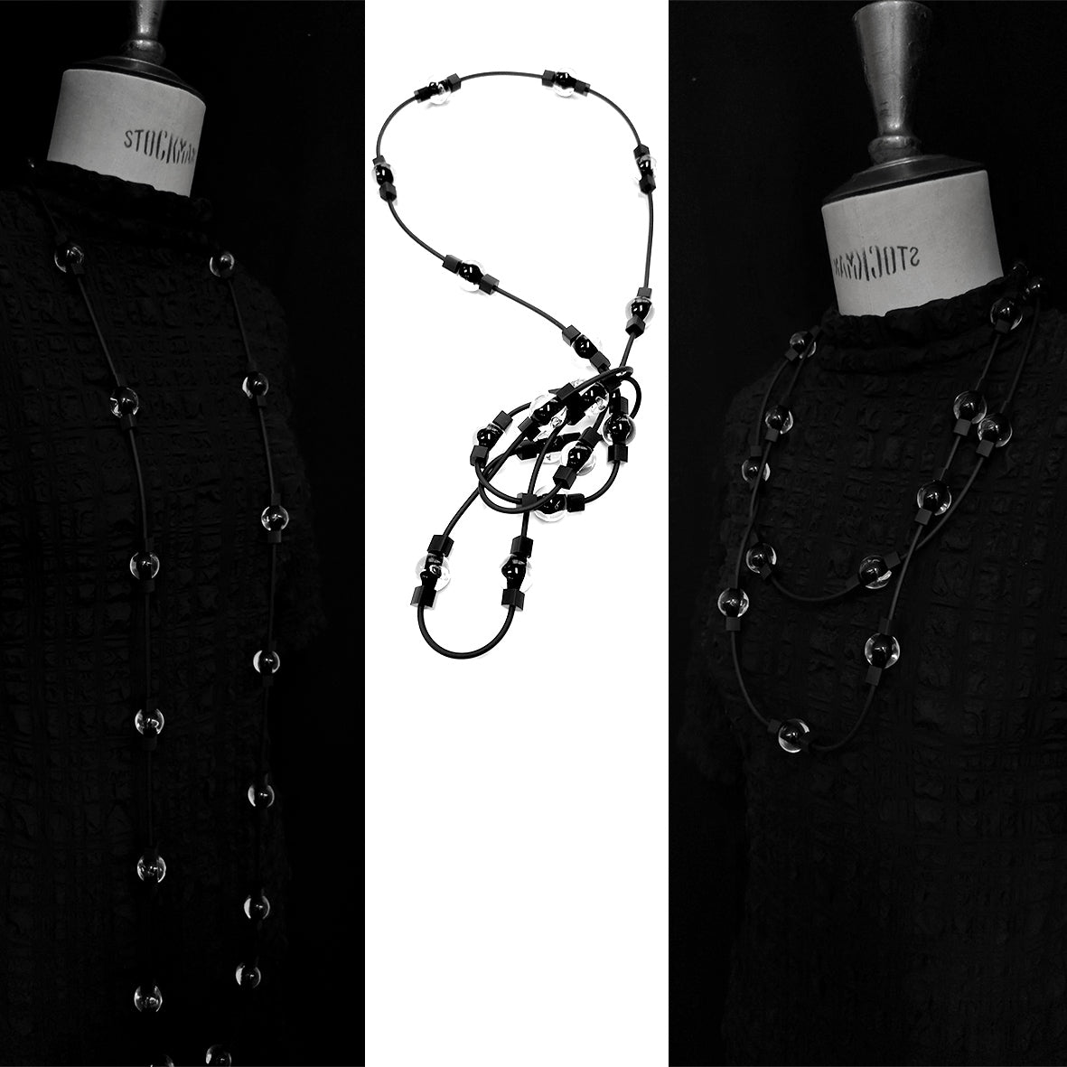 SELENE double-wrapped long necklace Black Crystal