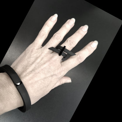 Set DELTA bracelet + SANAGA ring Black Black