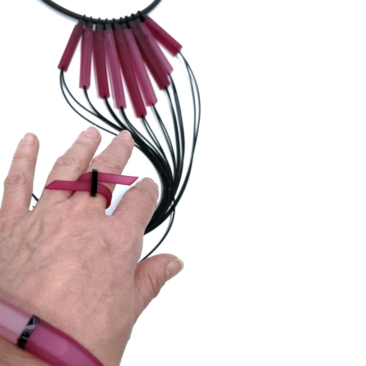 WANAKA collier & SANAGA bague + KAYLEE bracelet - offert / LOT Fuchsia