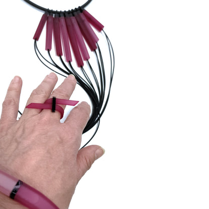 WANAKA collier & SANAGA bague + KAYLEE bracelet - offert / LOT Fuchsia