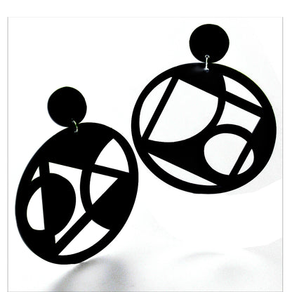 CIRCLE "hoop" post & drop earrings Charcoal Black