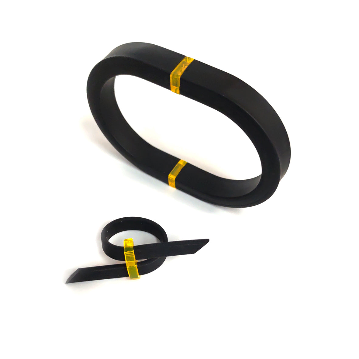 Parure Bracelet DELTA + Bague EPHEZE Noir + Jaune Fluo