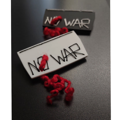 NO WAR set of 2 Hand embroidered acrylic brooches Black+White